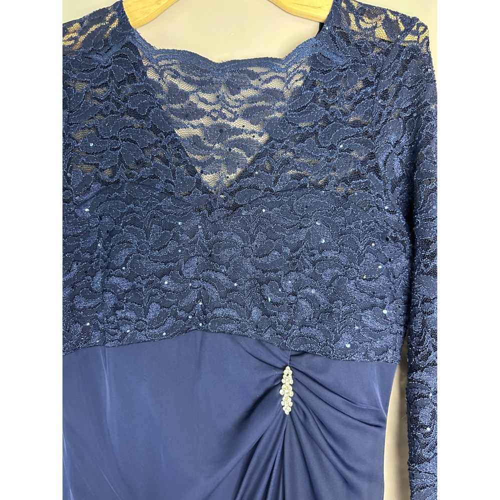 Onyx Nite Navy Blue Lace Sequin Long Sleeve Evening Gown Dress 12 644596 - Picture 8 of 8